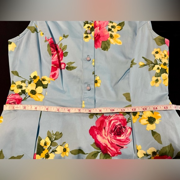 Unique Vintage Light Blue & Blooming Floral Print Button Up Swing Dress NWT L - Picture 8 of 10